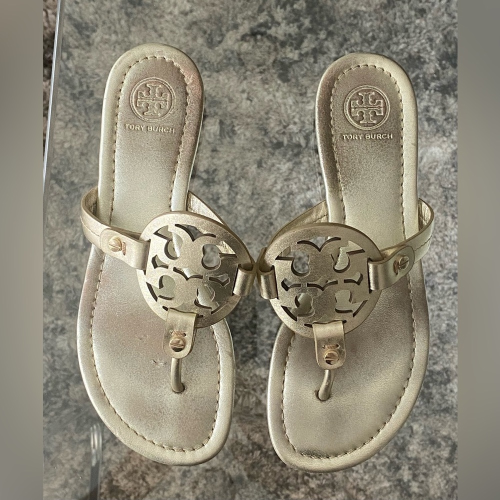 Tory Burch Miller Sandals Color " Spark Gold". Size 6M. Used, No Box.